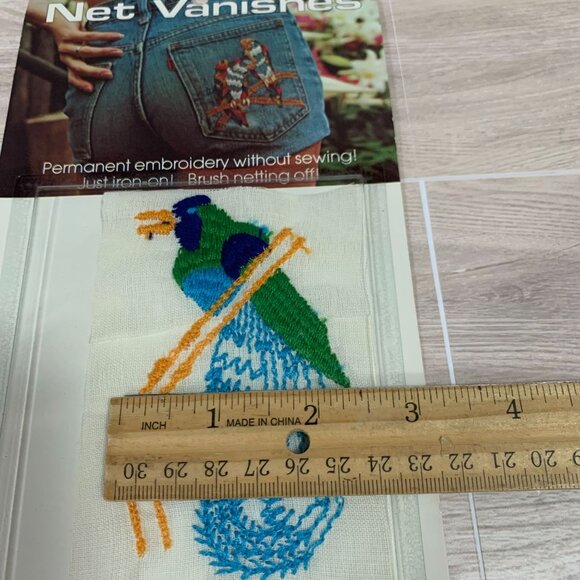 Vintage Iron On Net Vanishes Permanent Embroidery Bird Applique Patch NOS - Picture 7 of 7